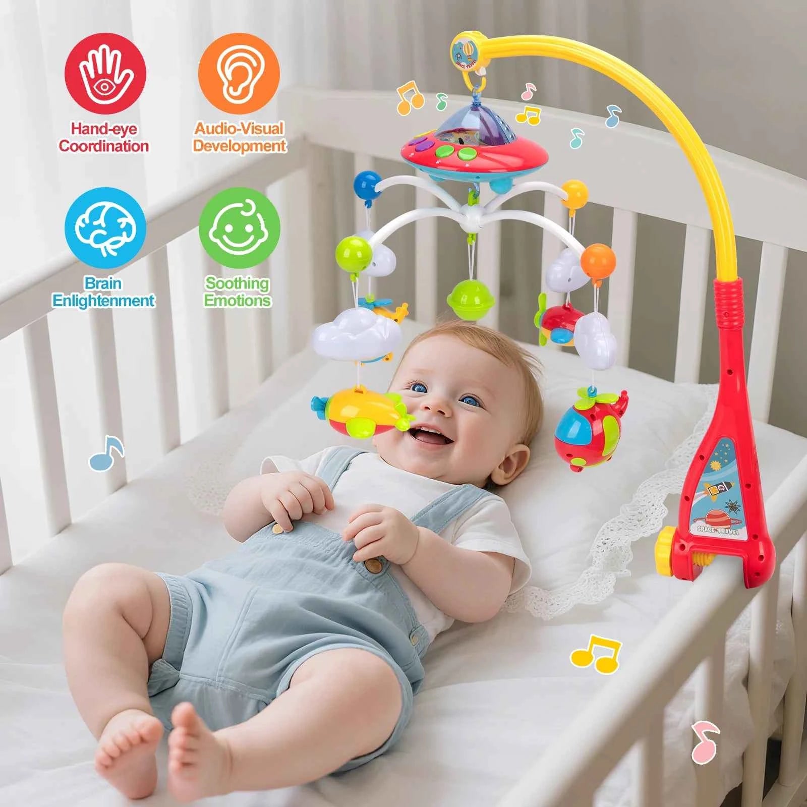 Musical Baby Crib Mobile with 108 Melodies and Light Projection for Infants – Remote Control Crib Toys for Newborns