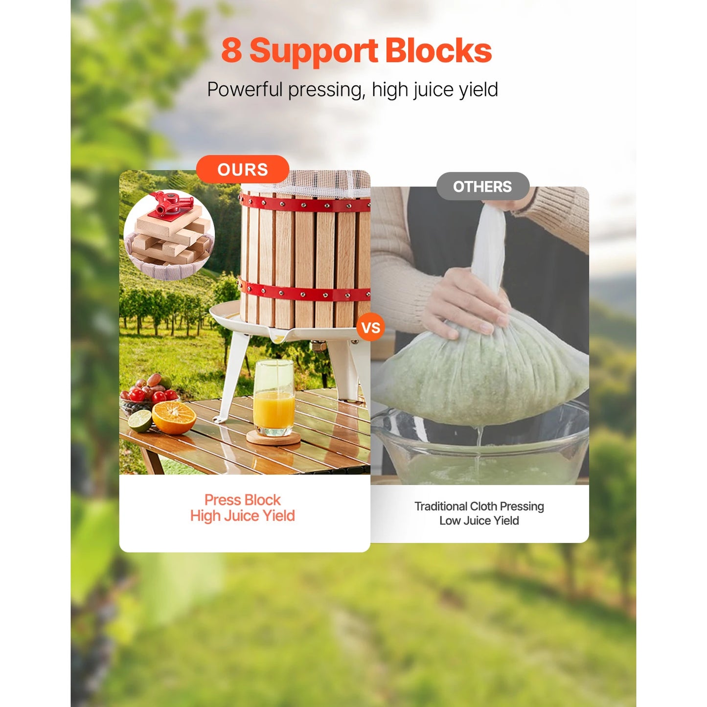 SucceBuy 6L 12L Fruit Wine Press Solid Wood Basket with 8 Blocks Heavy Duty Manual Juice Maker Cider Apple Grape Making Press