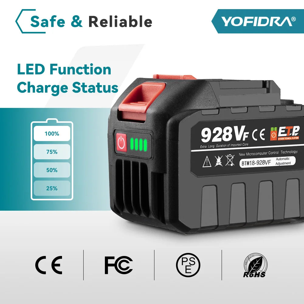 YOFIDRA 18-20V Rechargeable 928vf 388vf 128vf Plus Lithium Ion Battery for 21V 18V Power Tool Replacement Battery