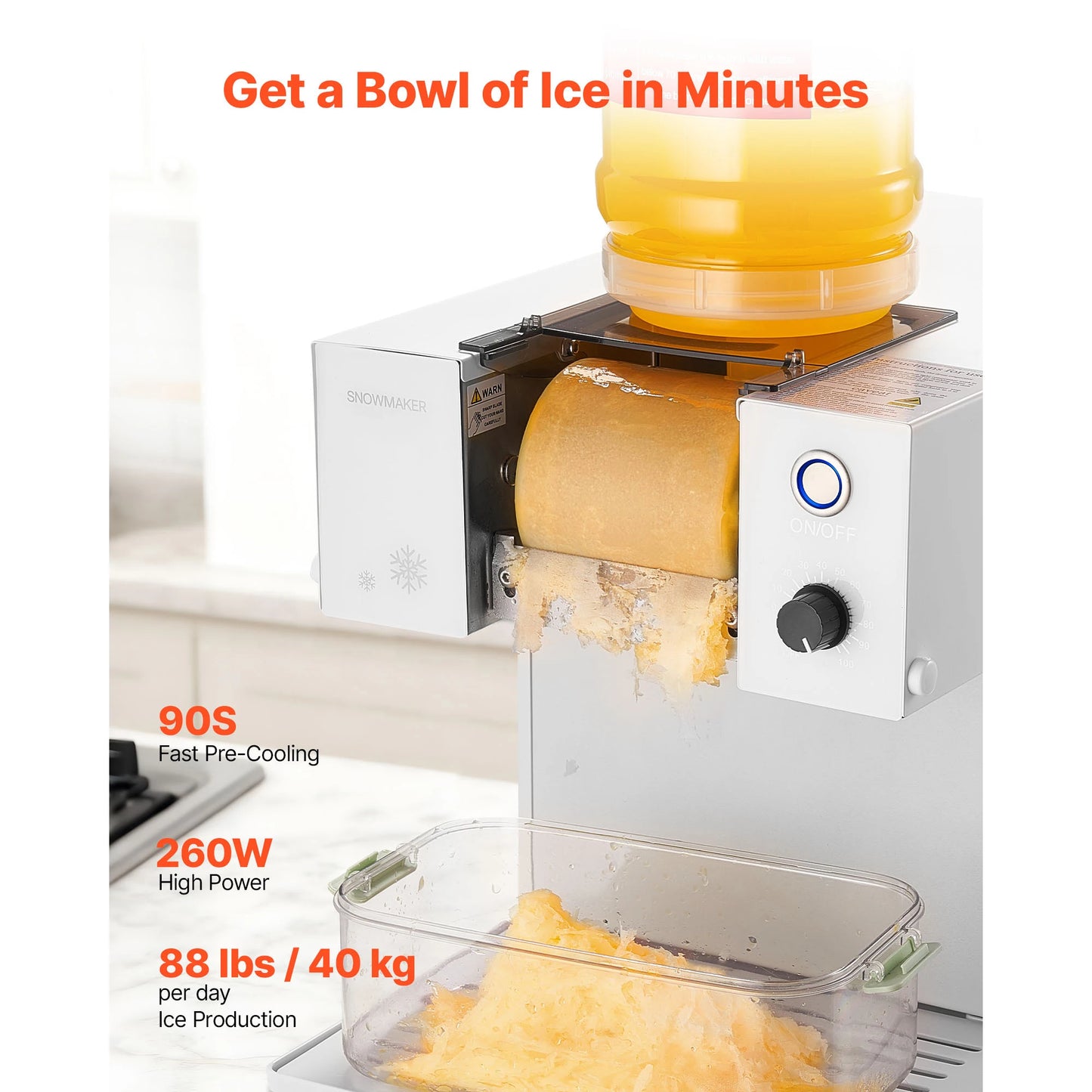 SucceBuy 40-80kg per 24H Snowflake Ice Machine Ice-Shaver Machine w/ Steel Blade Electric Snow Cone Maker 90S Fast Pre-Cooling