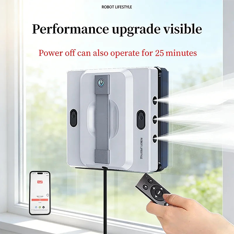 Robotic Windows Cleaner Robot for Washing Windows with 6 Nozzles Spray, 100ml Large Water Tank, 5200Pa High Suction, Smart Robot