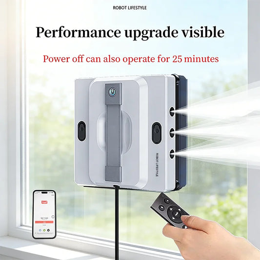Robotic Windows Cleaner Robot for Washing Windows with 6 Nozzles Spray, 100ml Large Water Tank, 5200Pa High Suction, Smart Robot