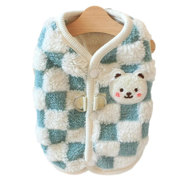 Winter Warm Pet Dog Coat Plaid Dog Clothes with D-ring Plush Pet Jacket for Small Medium Dogs Chihuahua Yorkie Costume