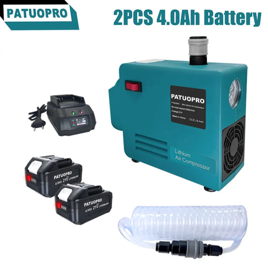PATUOPRO Portable Electric Air Compressor Pump High Pressure With Pressure Gauge For Woodworking Nail Gun For Makita 18V Battery