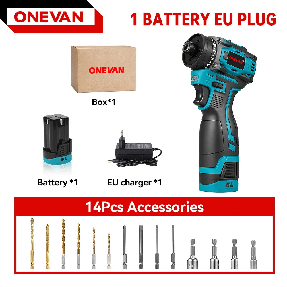 ONEVAN 3 IN 1 Brushless Electric Drill Screwdriver 80NM 1600 RPM Brushless impact screwdriver For Lithium Battery