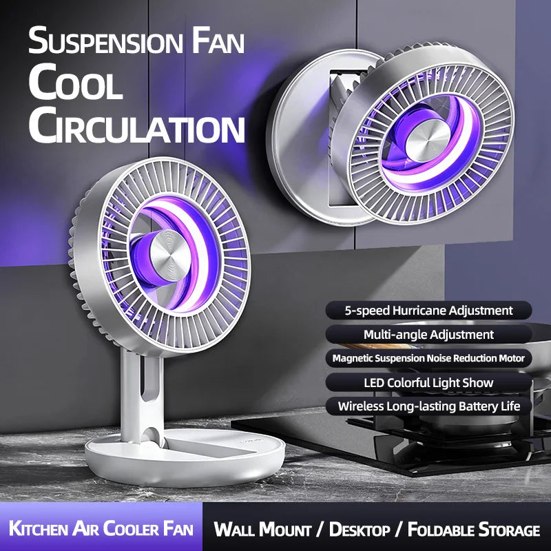 Foldable Desk Fan High-Speed Levitation Circulation Fan With 5-Speed Adjustment LED Ambient Light Foldable Electric fan Type-C