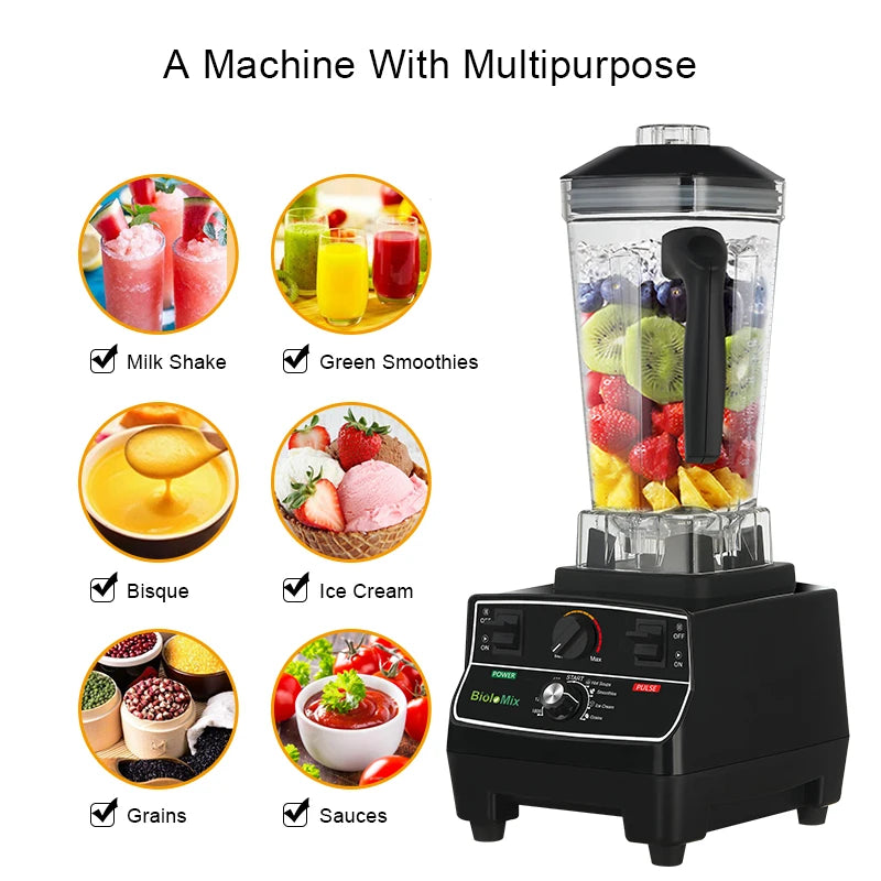 BioloMix 2200W Smart Timer Blender Features Pre Programmed Functions 2L BPA Free Container Perfect for Juicing Smoothies and Ice