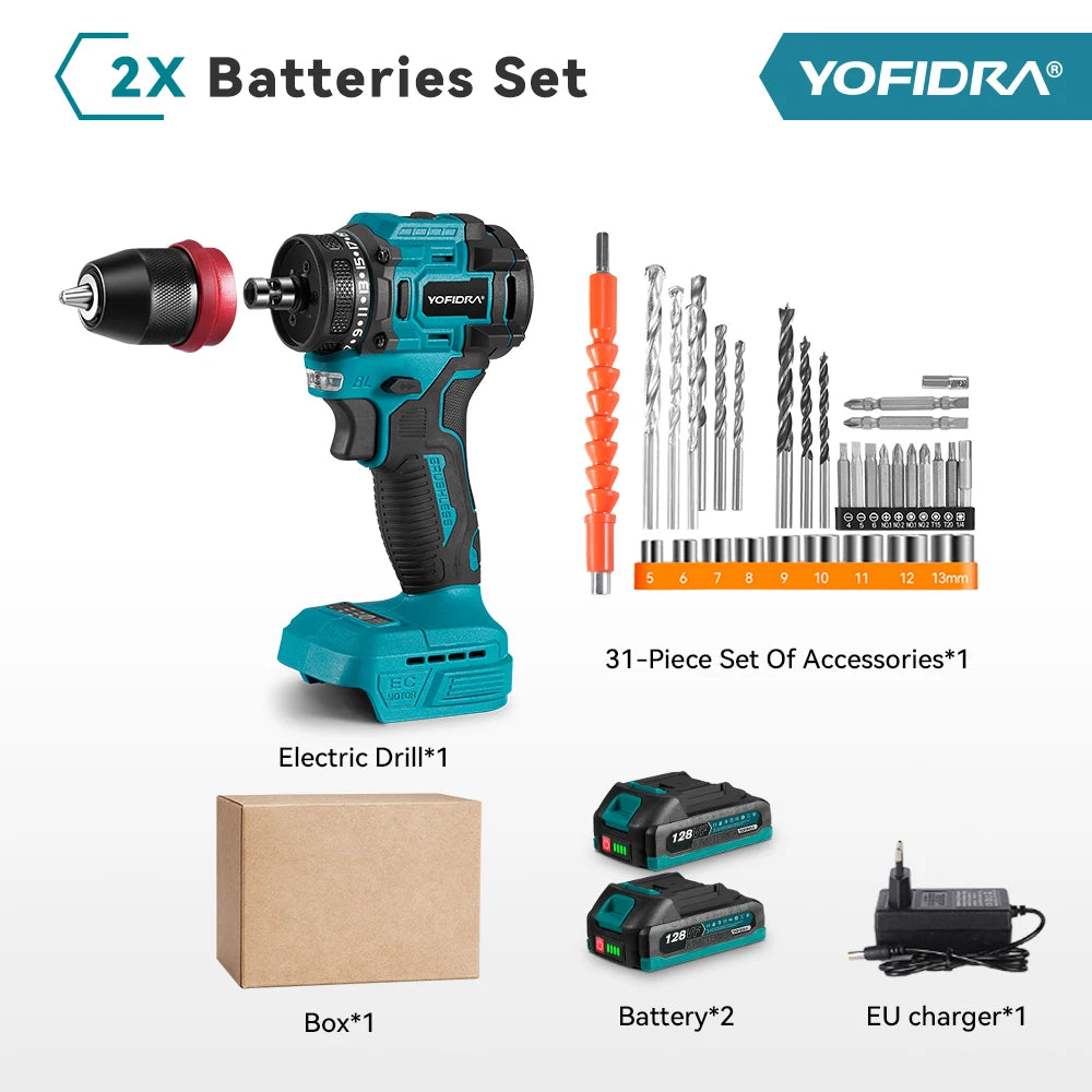 YOFIDRA 2-in-1 borstelloze elektrische schroevendraaier handboormachine met zeskantopname, huishoudelijke elektrische gereedschapsset voor Makita-accu