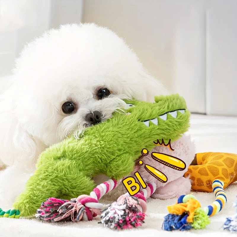 Plush Pet Dog Toy Animal-shaped Dog Squeak Toys Interactive Pet Rope Toy for Small Medium Dogs Dog Accessories