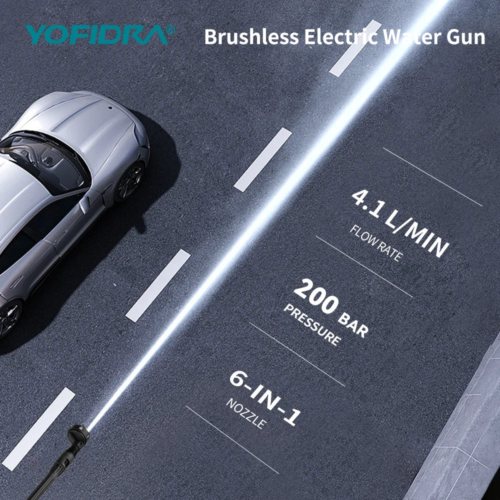 Pistolet nettoyeur haute pression électrique sans balais YOFIDRA 200 bars 3500W 6-en-1, outil de jardin pour lavage  de voiture compatible avec batterie Makita