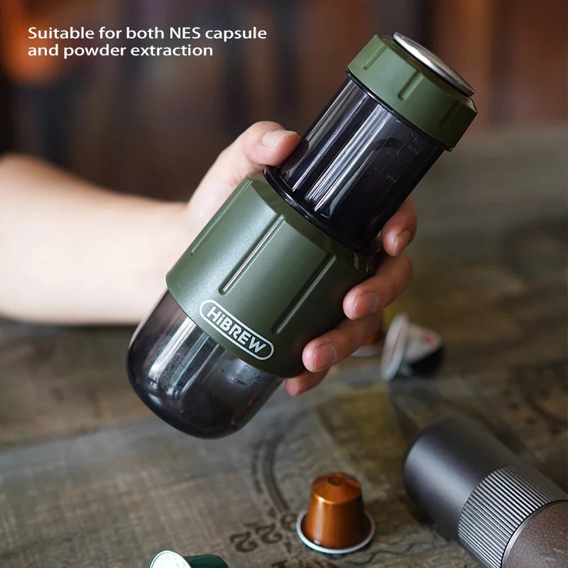 Machine à café portable 2 en 1 HiBREW, cafetière expresso manuelle eau chaude/froide pour capsules et café moulu, H4D