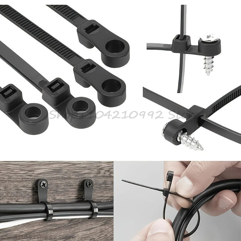Cable Tie Plastic Clamping Collar Zip Ties Screw Hole Nylon Cable Ties Duty Adjustable Self-locking Cord Ties Organizer Strap
