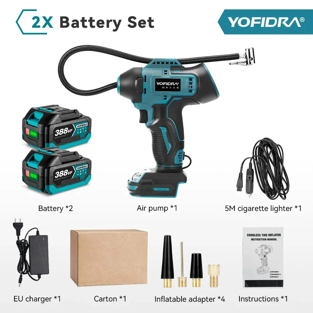 YOFIDRA Inflatable Electric Air Pump Digital Display Car Tire Inflator Automatic Air Inflator Power Tool For Makita Battery Pin