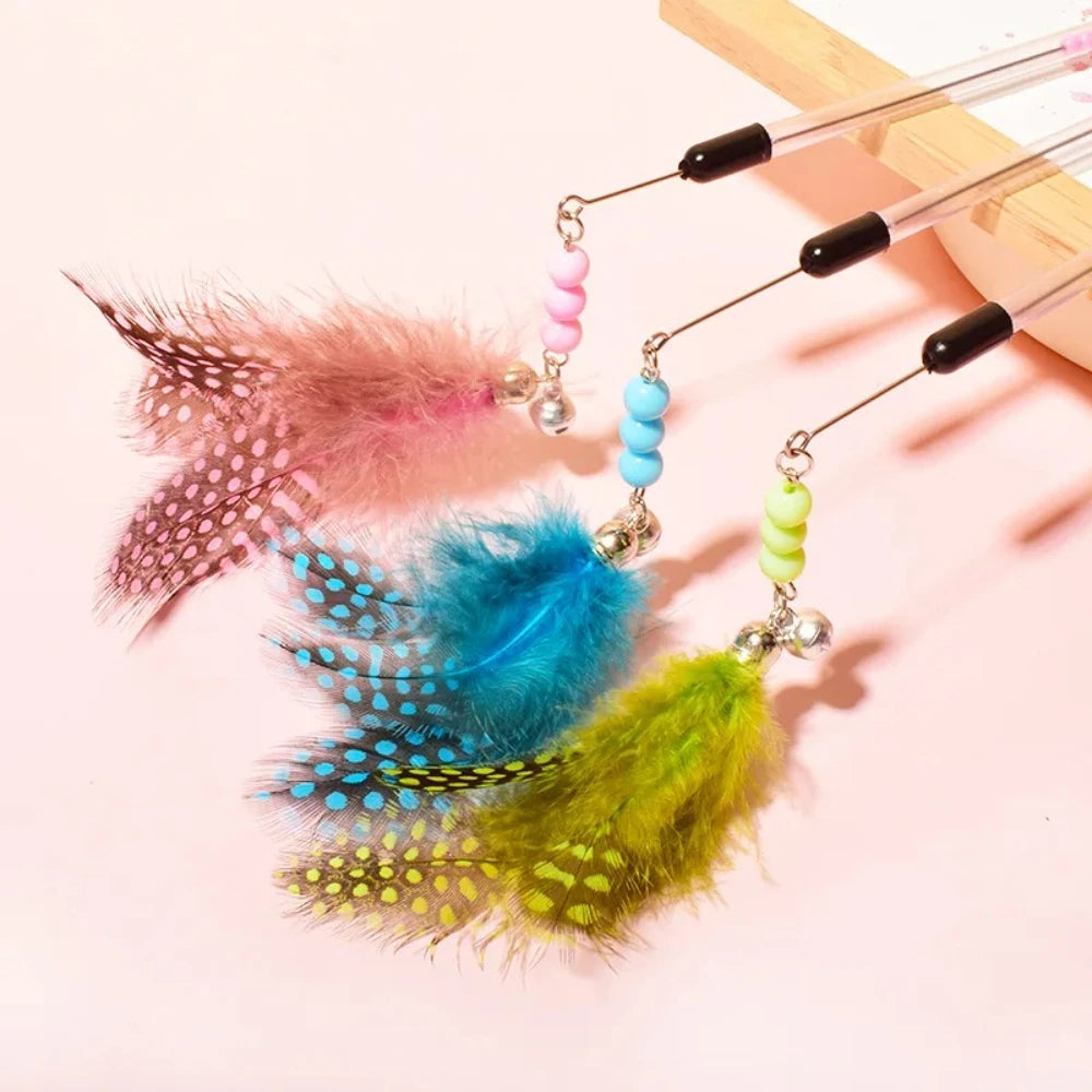 Lot de 3 jouets pour chat, canne à plumes pour chat avec manche rétractable, jouet interactif pour chat, accessoire pour chaton, produits pour animaux de compagnie