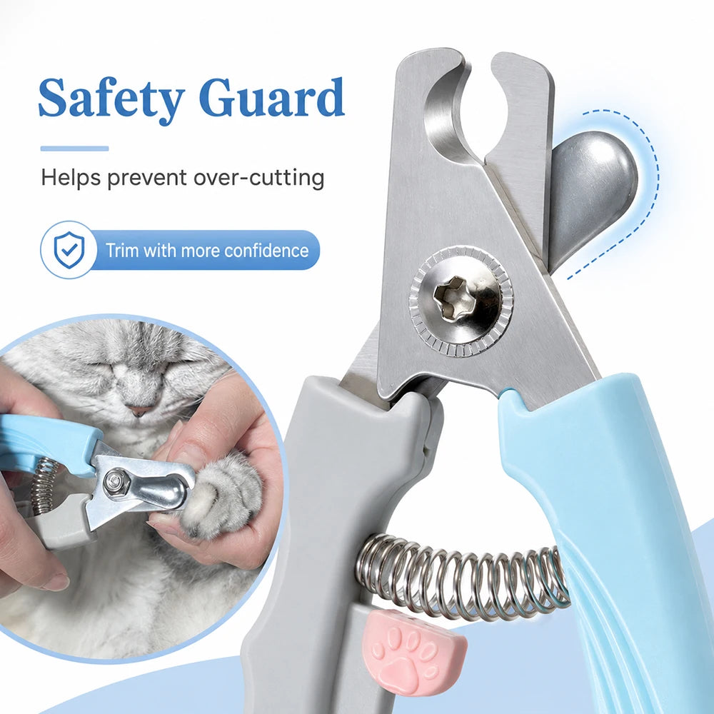 Pet Nail Clippers Stainless Steel Blade with Safety Guard Spring Handle for Cats Dogs Small Medium Pets Grooming Trimmer Tool