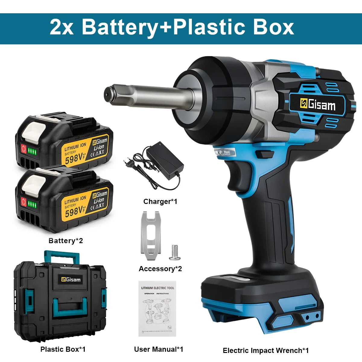 Gisam 2800N.M Brushless Electric Extended Anvil Impact Wrench 1/2'' Cordless Electric Wrench Tool For makita 18v battery pins