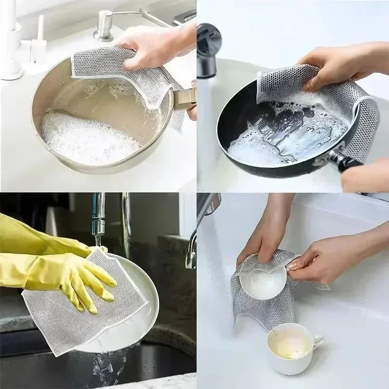 1-100pcs Magic Rag Silver Wire Cleaning Kitchen Cloth Thickened Microfiber Face Wash Towel Built-in Steel Wiping Rag