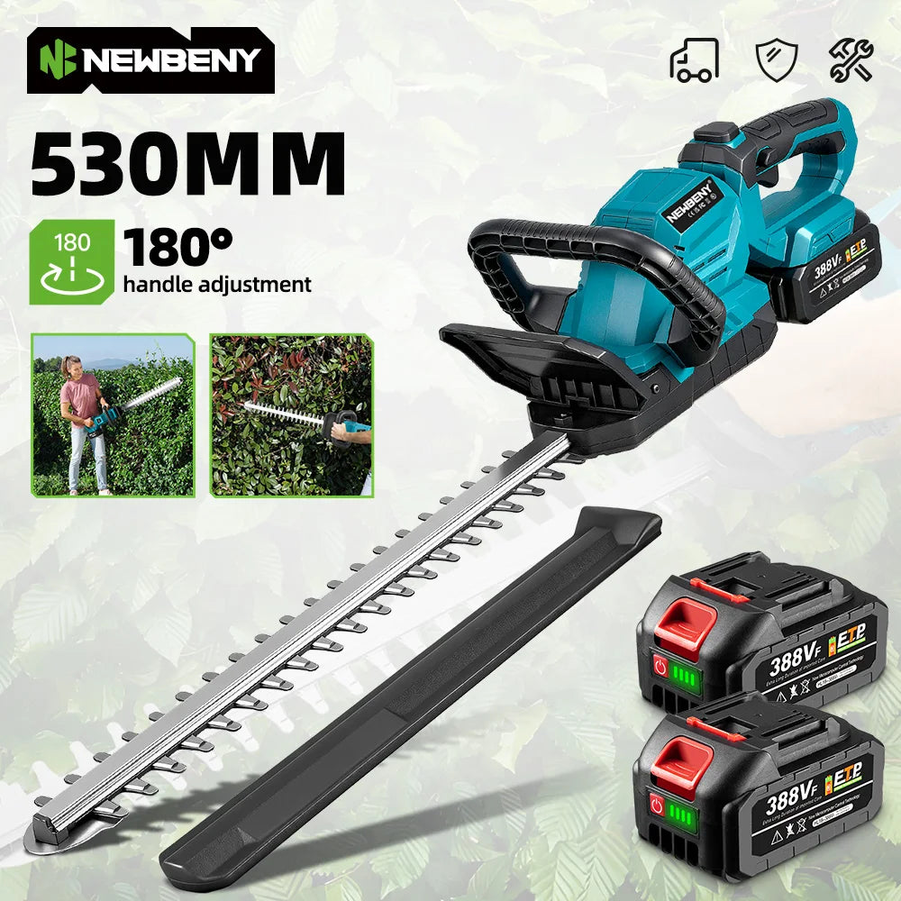 NEWBENY 530MM Electric Hedge Trimmer 180° Adjustment Angle Lawn Mower Hedge Pruner Garden Power Tool For Makita 18V Battery Pin