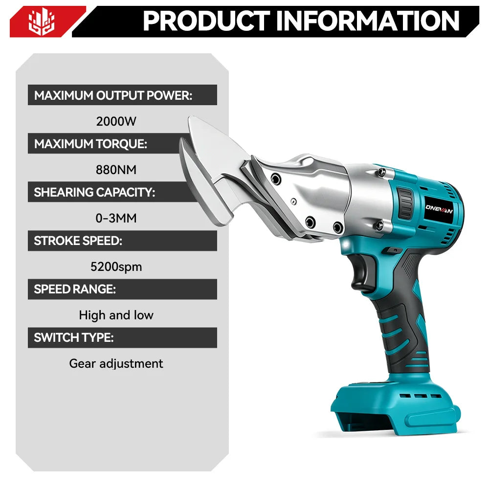 ONEVAN 880NM Brushless Electric Iron Scissors Sheet Metal Cutting Cutter Industrial Shear Power Tool For Makita 18V Battery pin