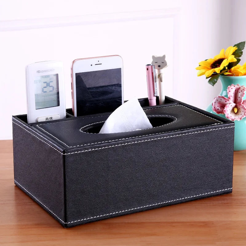 Multifunctional Tissue Box with Stationery Remote Control Box, Decorative Tissue Pen Remote Organizer for Home/Office/Restaurant