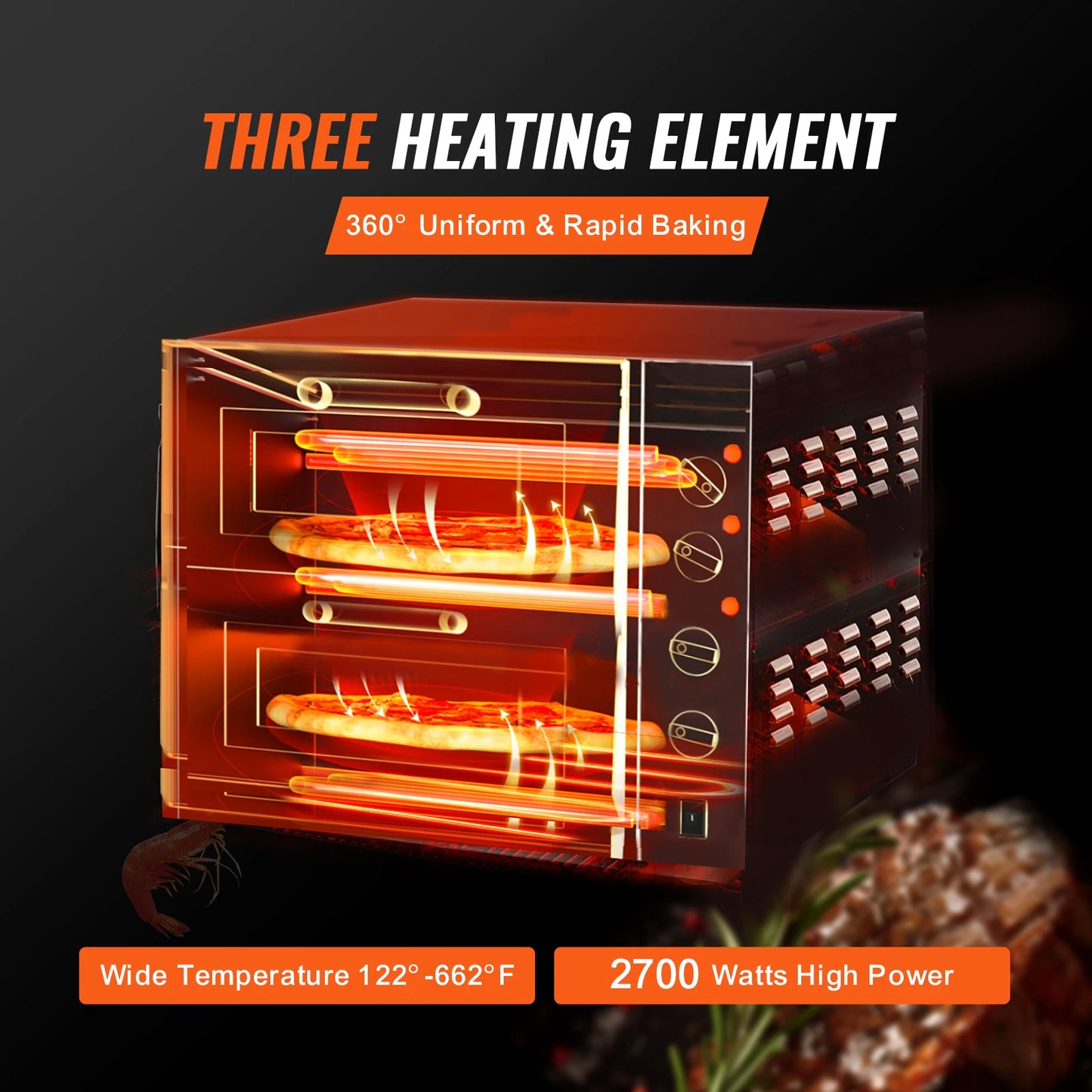 Succebuy Commercial Pizza Oven Countertop Double Deck Layer Stainless Steel Electric& Handle for Restaurant Home