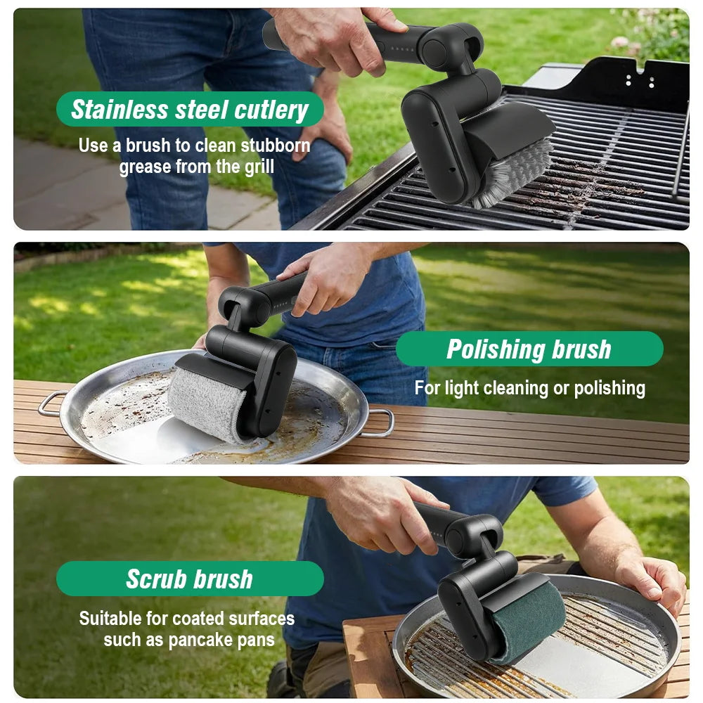 Electric BBQ Cleaner Brush with Replaceable Heads Stainless Steel Grill BrushHead for Outdoor Grilling and Kitchen Cleaning