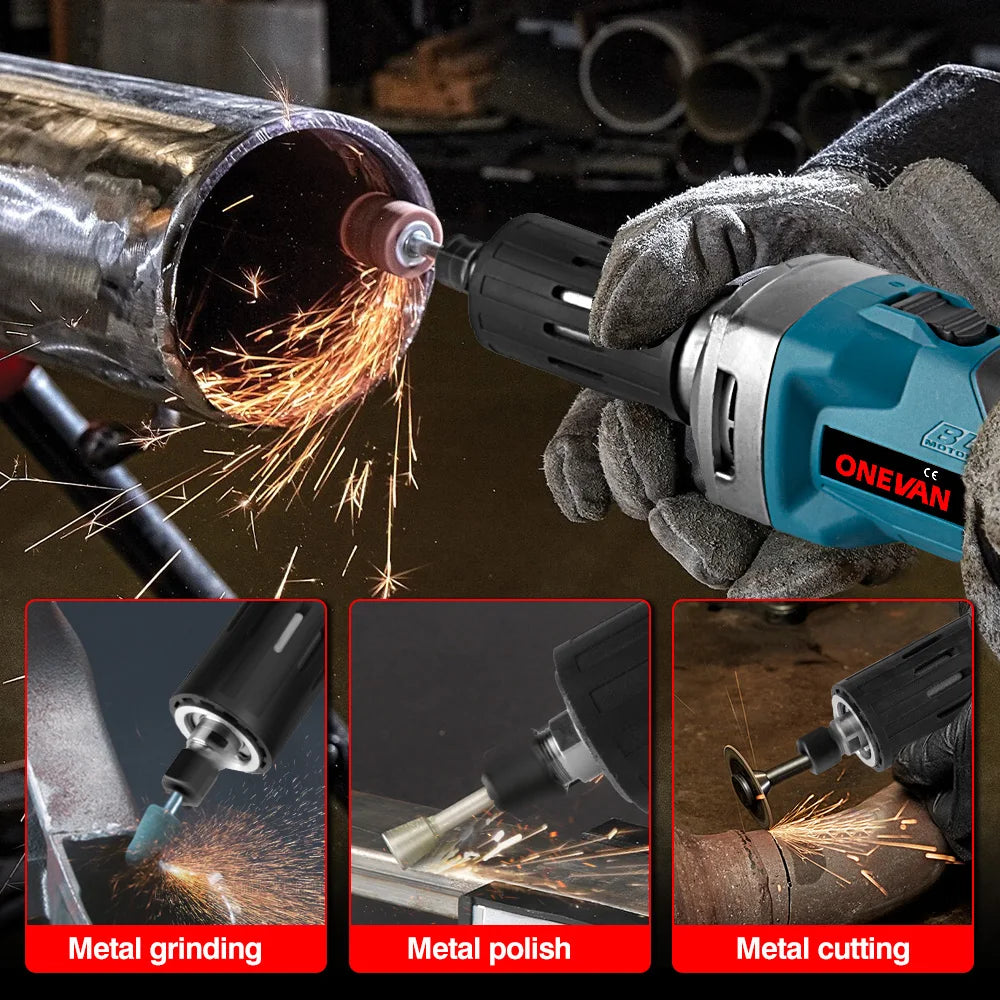 ONEVAN 35000RPM Borstelloze Elektrische Rechte Slijpmachine 2000W 4 Versnellingen Instelbaar Snoerloos Polijst Roterend Gereedschap voor Makita 18v Accu Pin