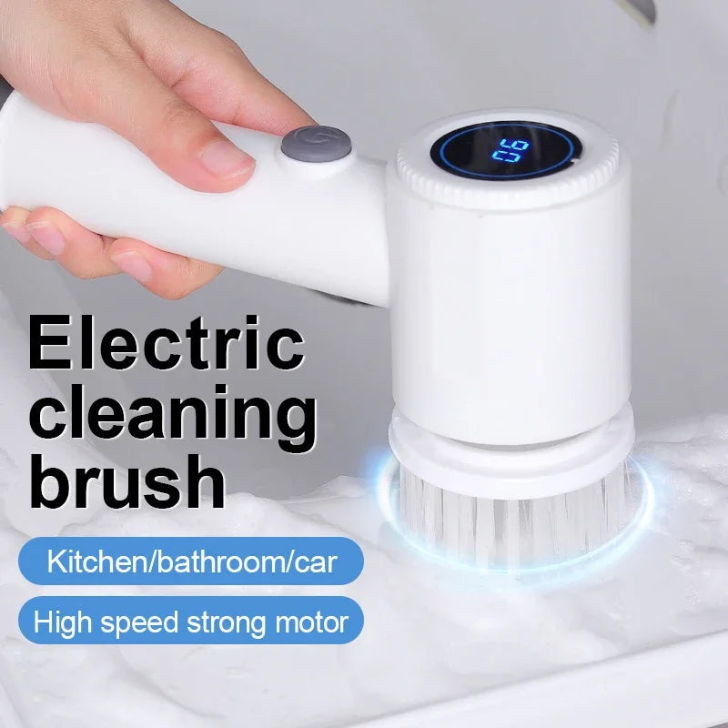 Nieuwe 6-in-1 elektrische draaischrobber, snoerloze reinigingsborstel, USB-C oplaadbare krachtschrobber voor keuken, badkamer, tegelvloer en auto