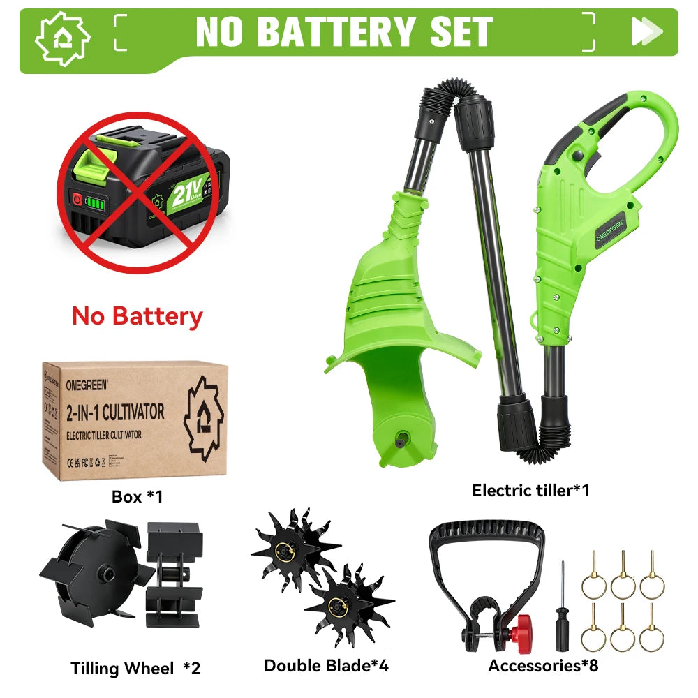 1200W 2 in 1 Electric Lawn Mower Cultivator Cordless Tiller Weeder Home Garden Rototiller Power Tool For Makita 18V Battery pin