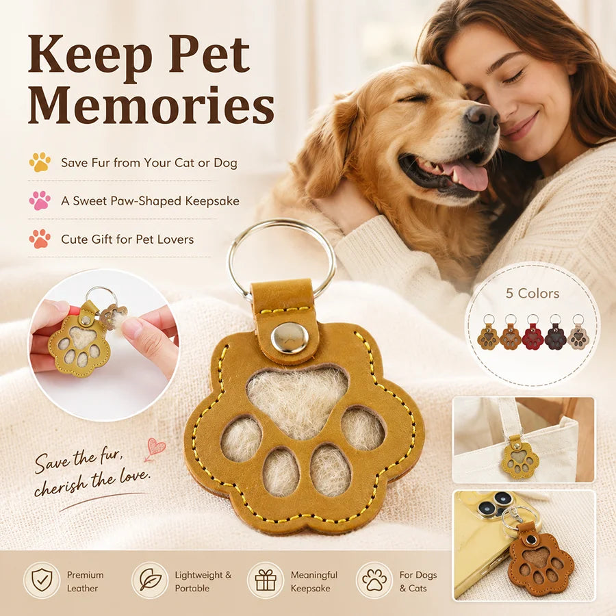 Pet Paw Fur Keepsake Keychain, Cute Fillable Cat Dog Hair Collection Pendant for Bags Keys, Snap Button Gift, 5.5cm with Ring