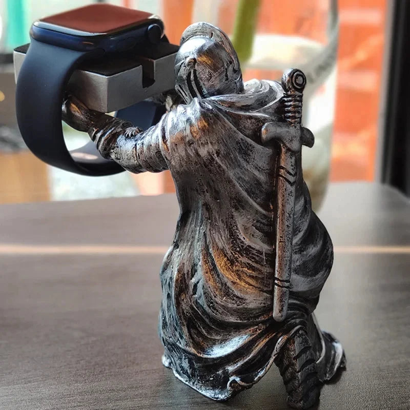 Watch Stand Charging Dock for Apple Watch, Cartoon Charging Desktop Bracket Smartwatch Holder，Black Warrior Figurine Support
