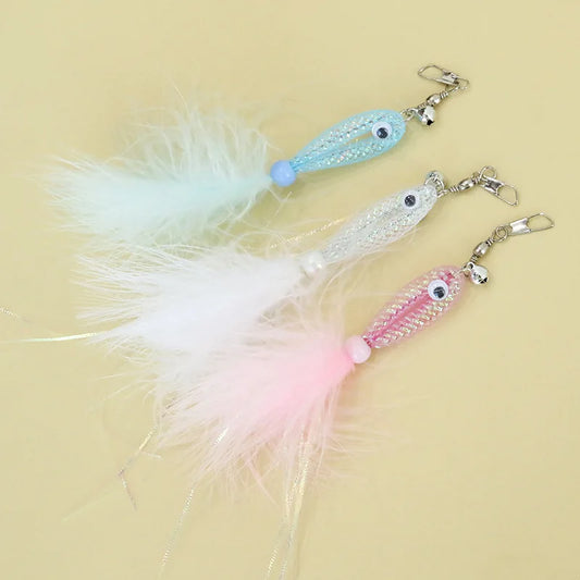 2/3pcs Random Color Cat Teaser Wand with Shiny Fish Replacement Head, Feather Bell Cat Toy Pet Supplies