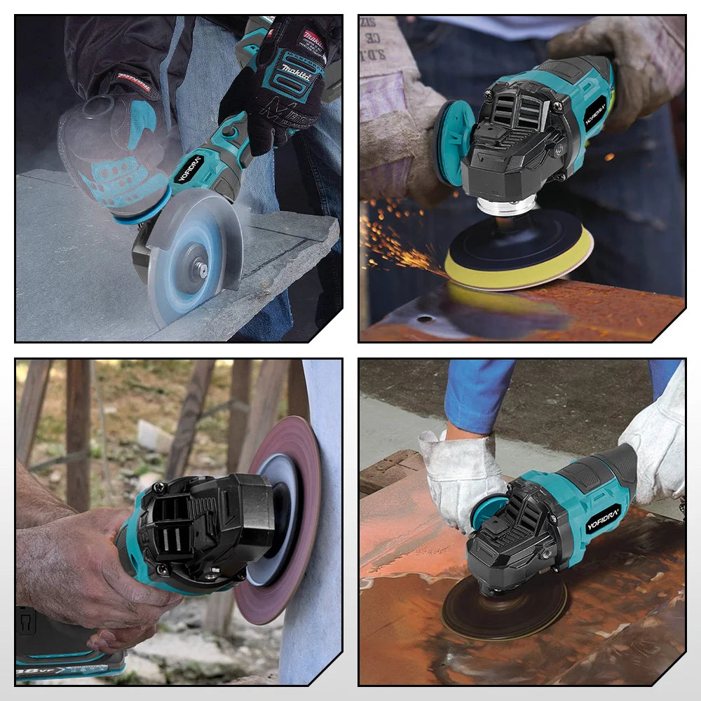 YOFIDRA 2in1 125mm Electric Brushless Angle Grinder 3Gears Woodworking Polisher Cutter Machine Power Tool For Makita Battery Pin