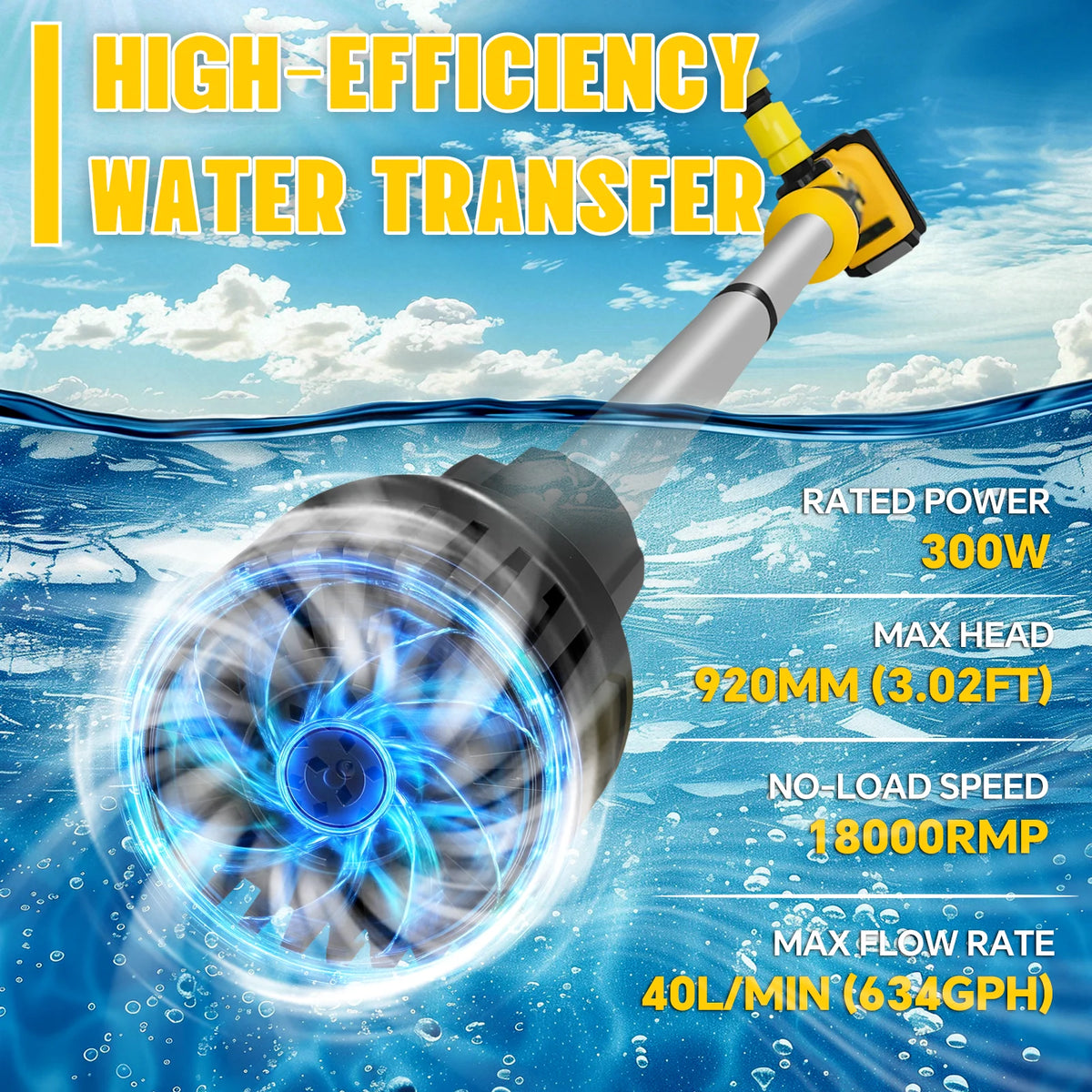 Draadloze wateroverdrachtpomp 40 l/min, draagbare elektrische waterpomp voor zwembad, tuin en vijver, geschikt voor DeWalt 20V-accu