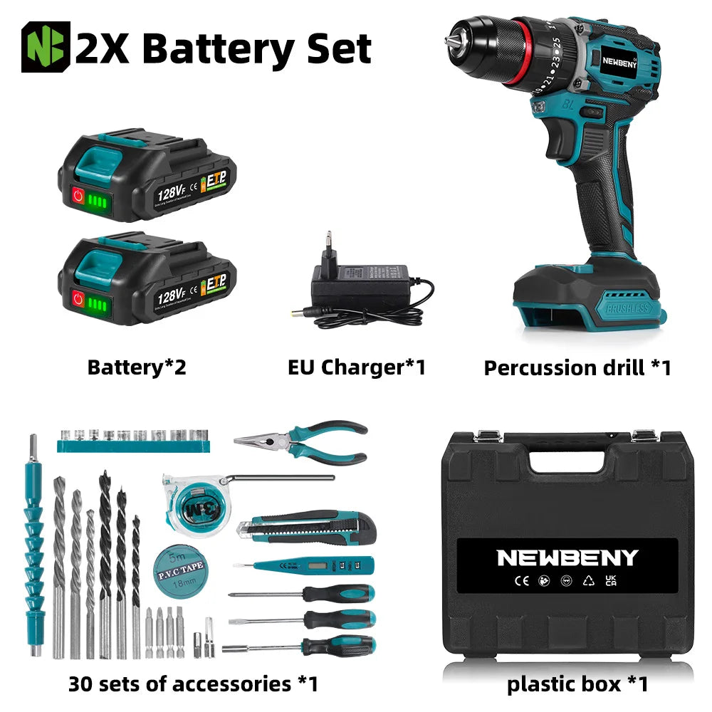 NEWBENY 25+3 Koppel Borstelloze Elektrische Accuboormachine Multifunctionele Schroevendraaier Huishoudelijk Doe-het-zelf Elektrisch Gereedschap voor Makita Accu