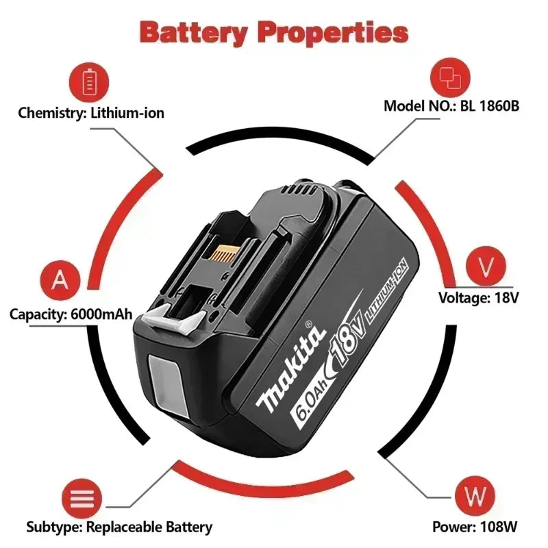 Makita 18V 6.0Ah Battery Original Lithium ion Rechargeable Battery 18V 6000mAh Replacement Battery BL1860 BL1850 BL1860B