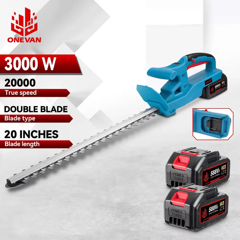 Taille-haie électrique ONEVAN 20 pouces, 3000 W, sans fil, scie d'élagage, tondeuse à gazon, outils de jardinage à batterie lithium-ion
