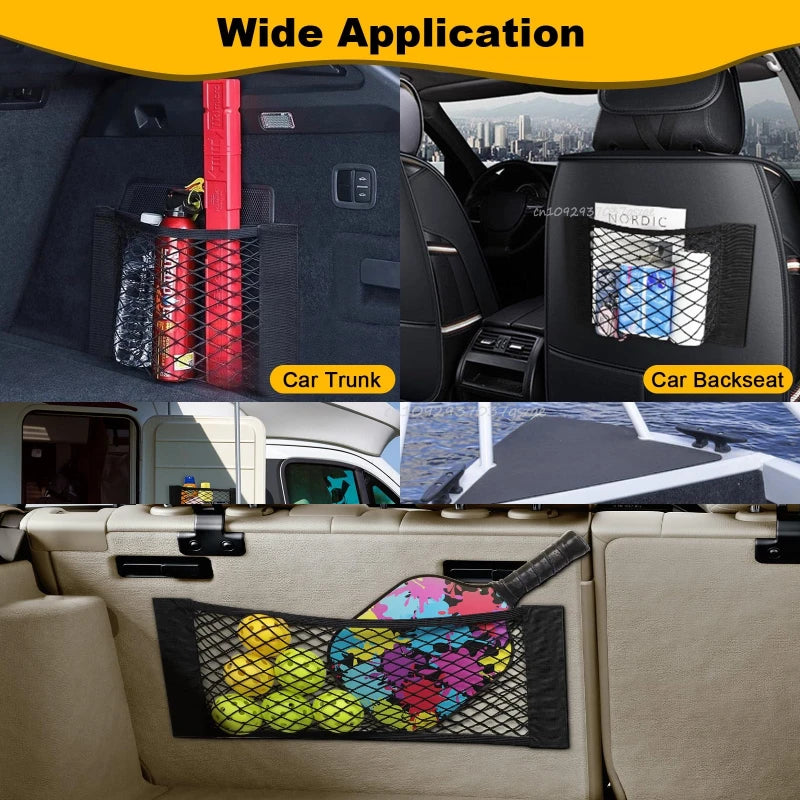 Car Trunk Mesh Organizer Magic Tape Elastic String Universal Storage Net for Seat Back Auto Interior Accessories Car Organizer
