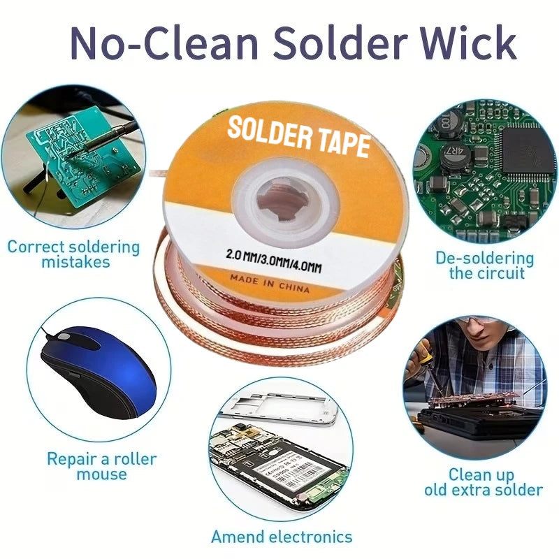 Desoldering Mesh Braid Tape Wire Repair Tool Copper Welding Point Solder Remover for Wire Soldering Wick Tin Lead Cord Flux
