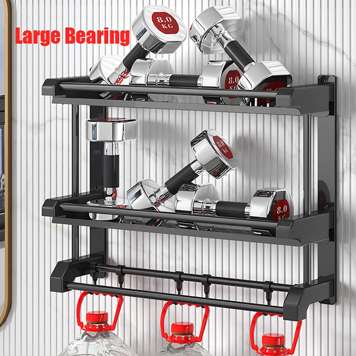 Bathroom Organizer and Storage,2 Layers Bathroom Shelves with Hooks,Bathroom Towel Bar Shelf,Wall Mounted Storage Shelf (Black)