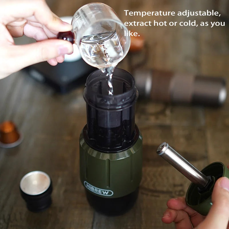 Machine à café portable 2 en 1 HiBREW, cafetière expresso manuelle eau chaude/froide pour capsules et café moulu, H4D