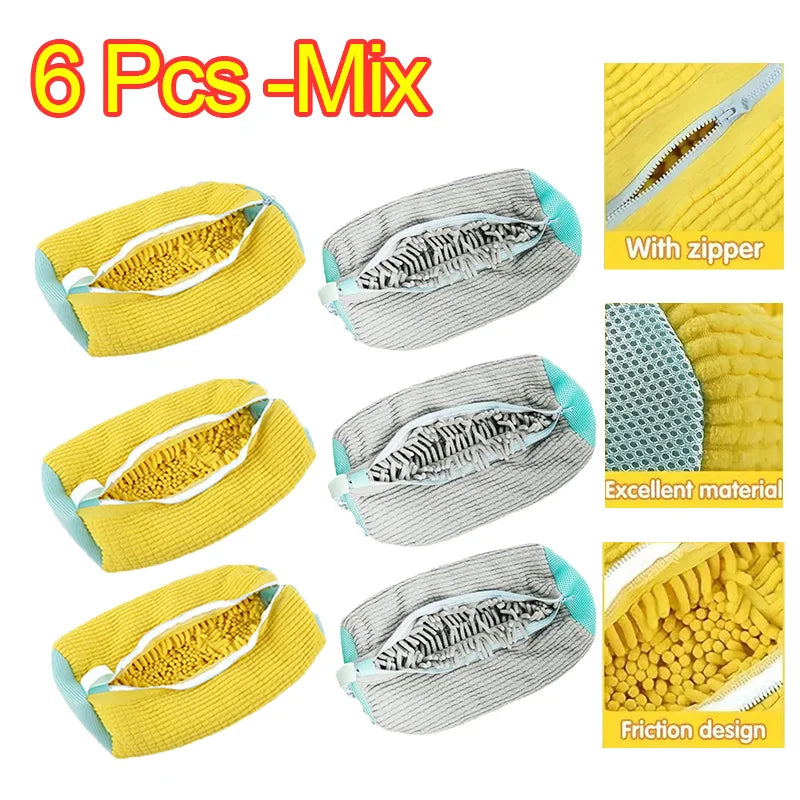 1-6PCS Shoe Washing Bag Washing Machine Laundry Bags with Zipper Closure Shoes Cleaning Bag Shoes Laundry Fluffy Fibers Sneaker