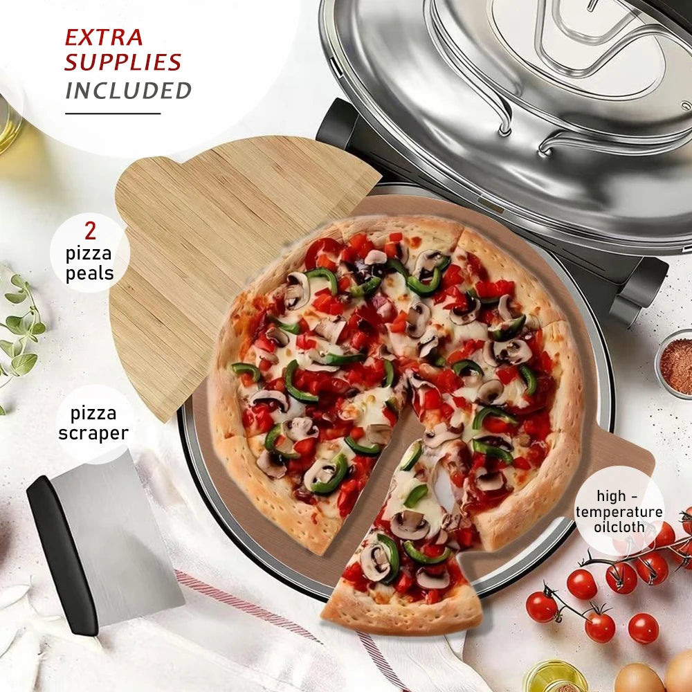 12 Inch Electric Pizza Oven Indoor 1200 Watt Glazed Ceramic Stone Cooker Two-button Precise Temperature Control Heats up 420℃