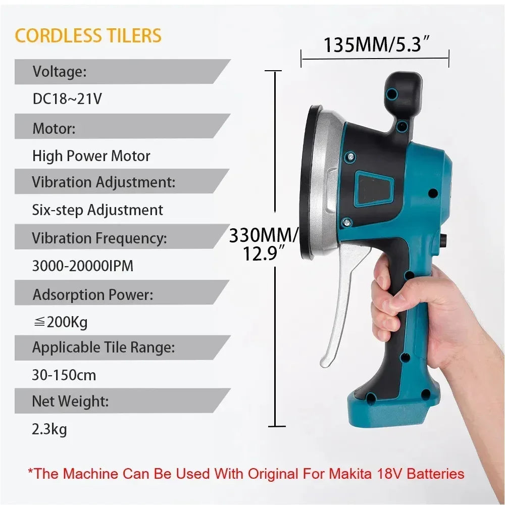 Vibrateur de carreleur sans fil Gisam, machine à carreler, 6 vitesses, ajustement automatique du nivellement des carreaux, outil d'absorption pour batterie Makita 18V