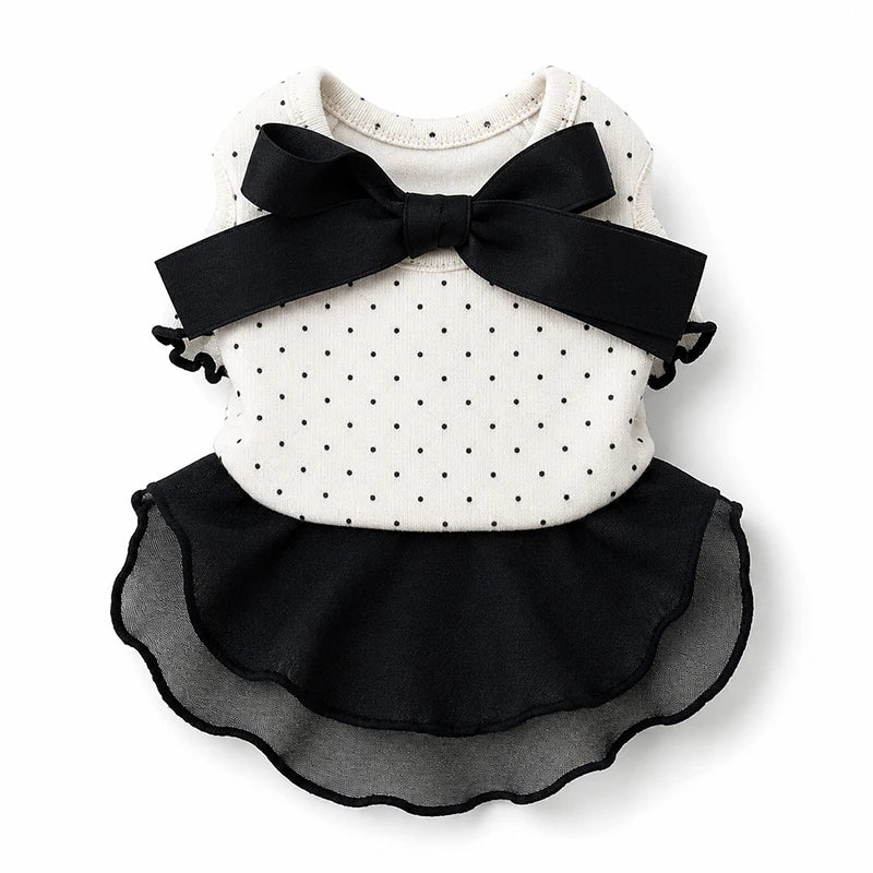 Spring Summer Pet Dress Polka Dot Bow Ruffle Skirt Dog Cat Clothes for Toy Poodle Bichon Pomeranian Puppy Outfit Pet Supplies