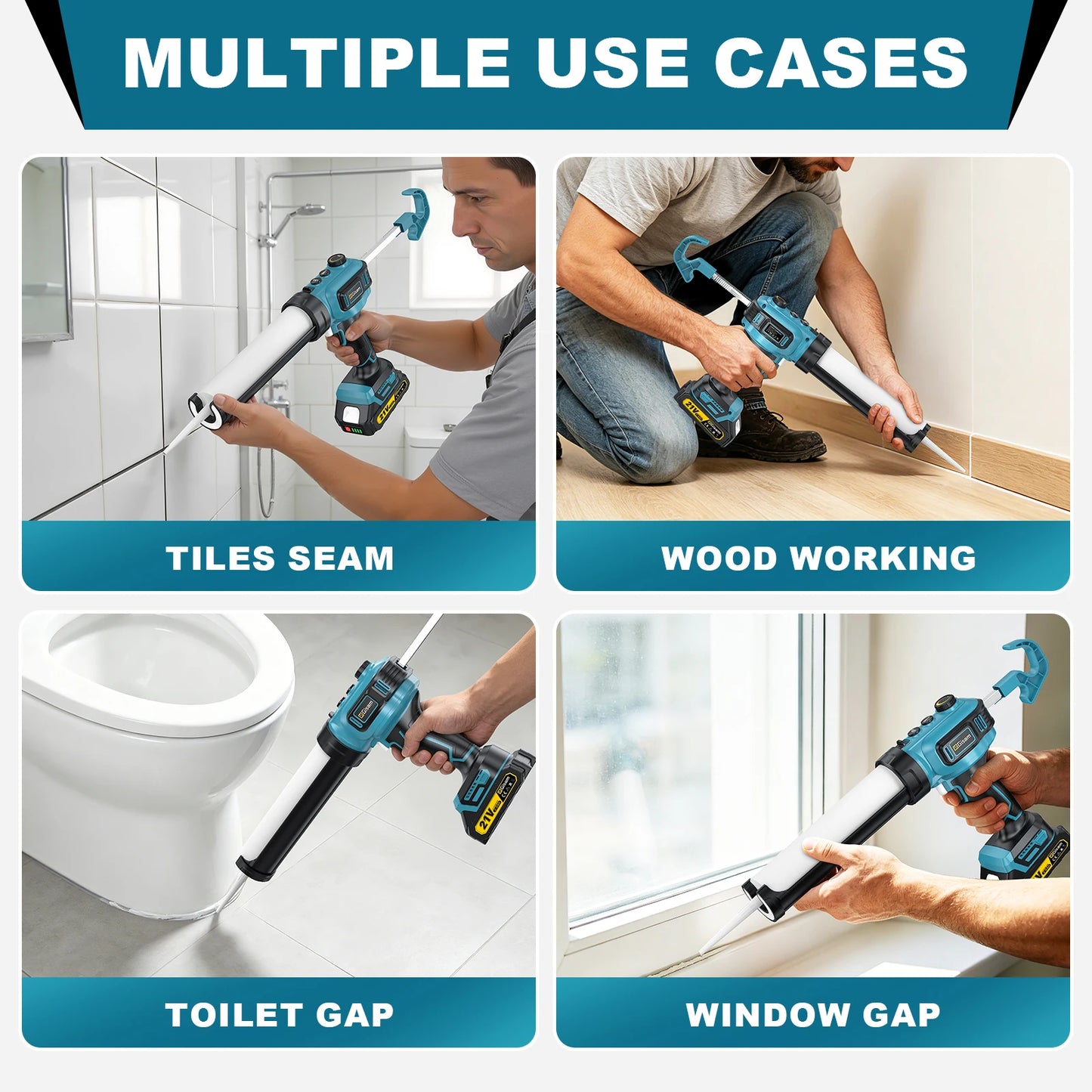 Gisam 400KG Electric Caulking Glue Gun Cordless Adhesive Glass Glue Gun Caulking Sealant Filling Sealing Home DIY Power Tool For Makita 18V Battery Pin