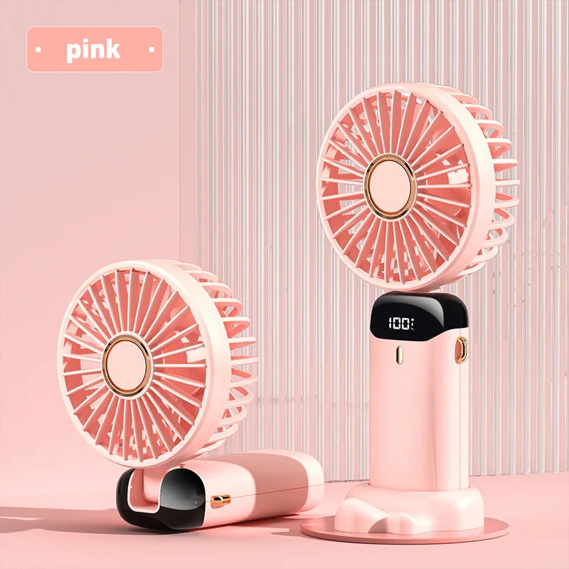Ventilateur portatif pliable Lenovo, ventilateur tour de cou, 5 vitesses, rechargeable par USB, avec support de téléphone et écran d'affichage, 1800 mAh