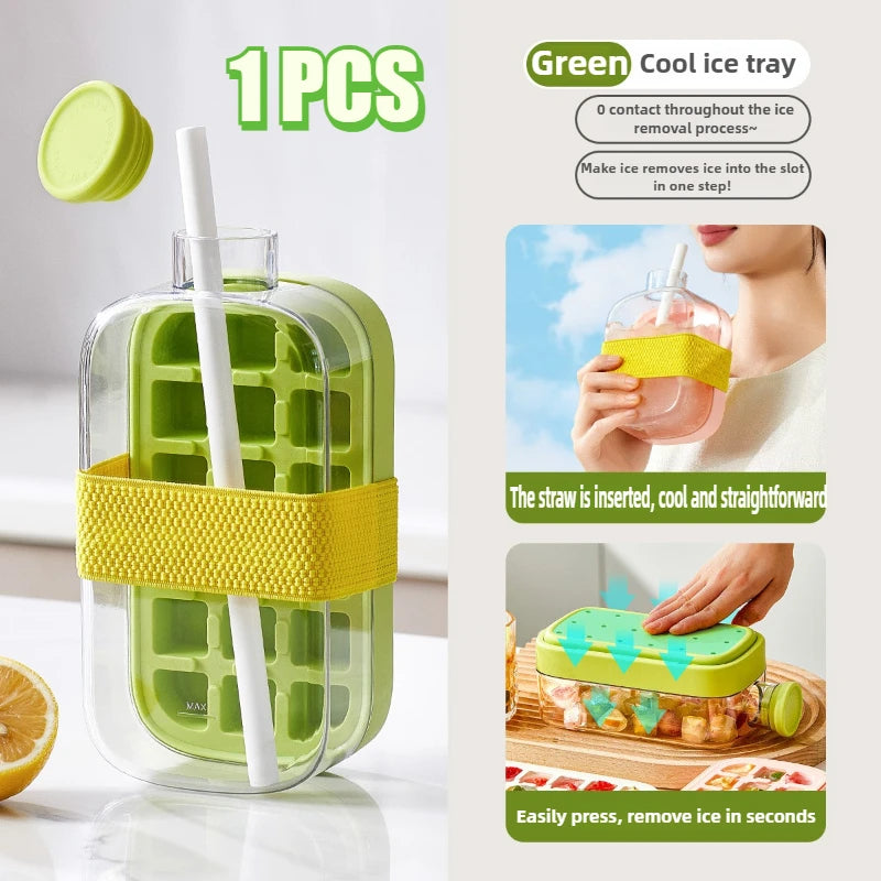 Ice Cube Tray With Straw Food-grade 2-in-1 Ice-make Pressing Mould Ice Drink Bottle Silicone Ice Cube Tray Outdoor Beverage Cup