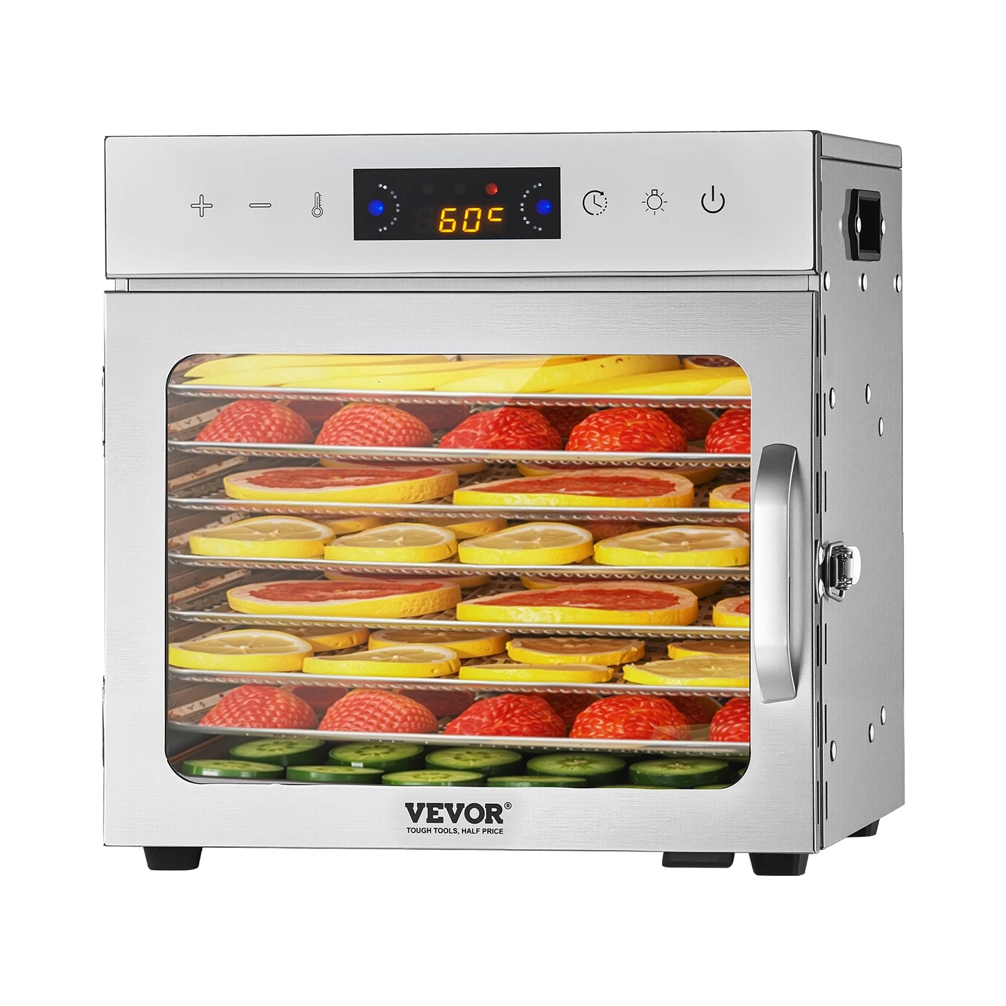 SucceBuy Food Dehydrator Machine 6 8 Stainless Steel Tray 400W Electric Food Dryer with Adjustable Temperature & 24-Hour Timer