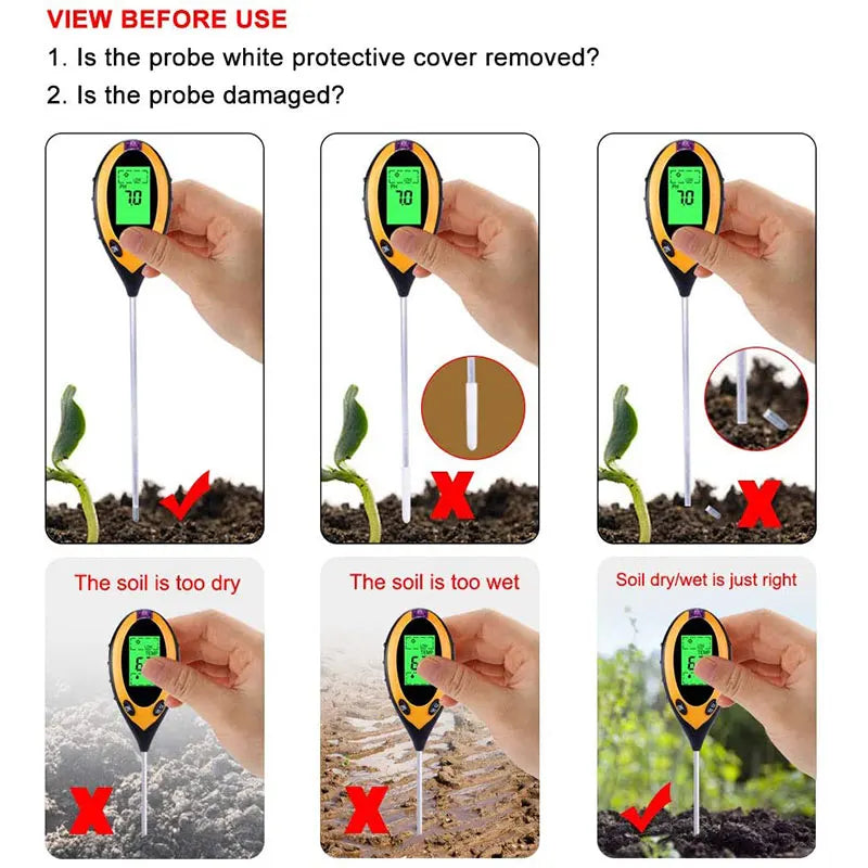 [EU Stock] Soil PH Tester 4 in 1 PH Light Moisture Acidity Tester Soil Tester Moisture Meter Plant Soil Tester Kit for Flowers